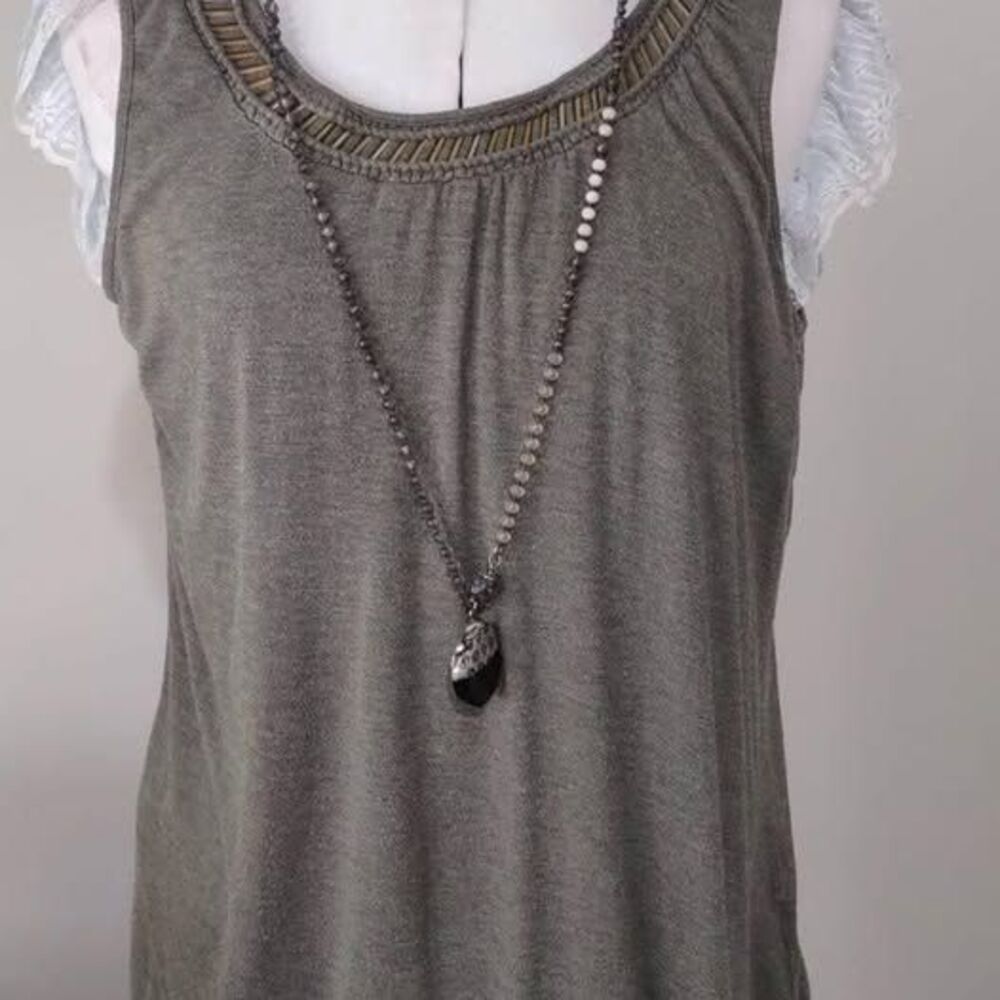 Large Rose + Olive Gray/green Sleeveless Blouse Sequin Neckline C5487